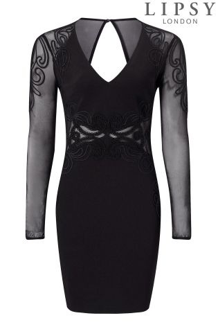 Lipsy Mesh Sleeve Artwork Bodycon Dress